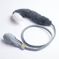 Interactive pneumatic plush tail cat toy with manual squeeze bulb and soft grey faux fur - Cat Tail