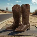Vintage brown embroidered western cowboy boots with stable block mid-heel and pointed toe - 36 / Dark Brown