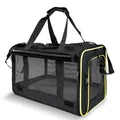 Breathable and foldable black pet carrier for cats and small dogs with yellow trim - 46*30*30cm / Black with Green Edge