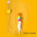 Interactive adjustable hanging door cat toy with colorful plush feather caterpillar and bell - Feather Caterpillar
