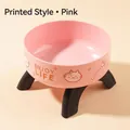 Rosa erhöhter Katzenapf mit süßem Aufdruck und ergonomischen schwarzen Standfüßen - Gemusterter Einzelnapf / Rosa