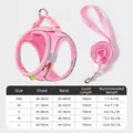 Pink vest pet harness with leash set and detailed size guide table - XS / Pink