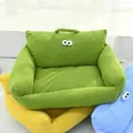 Macaron green corduroy pet bed with big eyes design and a portable sofa shape - Big Eye Striped Velvet Nest - Size 1 (Up to 4kg) / Green