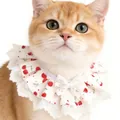 Adorable pet lace collar bandana with cherry print and bow for cats and dogs - One Size / White Cherry
