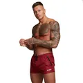 Men's mesh athletic shorts in dark red featuring zip pocket and logo - M / Bottoms / Red