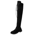 Elegantes botas negras por encima de la rodilla con cordones, punta redonda y suela - 34 / Negro