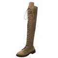 Botas mosqueteras de ante marrón con cordones para mujer y suela de goma resistente - 34 / Caqui