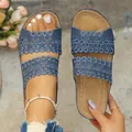 Sandales compensées élégantes à fleurs bleues pour femmes d'été paires de mules - Bleu