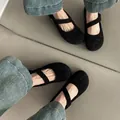 Zapatos Mary Jane vintage de ante negro con punta cuadrada y diseño elegante de correa - 35 / Negro