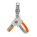 Detail of reflective dog harness vest with adjustable buckles and grey orange design - M / Orange