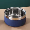 Durable double-layer stainless steel large capacity pet bowl with deep blue finish - Thickened Double Layer Style / 14cm / Navy Blue