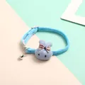 Adjustable blue soft velvet pet collar with a cute knitted rabbit charm and silver bell. - Sky Blue Rabbit