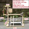 Detailed dimensions of wooden bird playground stand with ladder, swing, and feeding cups. - 36*23*41CM