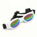 Foldable white dog goggles with rainbow lenses and adjustable strap - White
