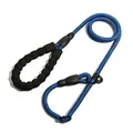 Blue reflective nylon P-chain dog slip leash with comfortable black foam handle - Dark Blue