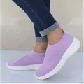 Comfortable light purple flying woven sock shoes for women with breathable mesh and white sole - 35 / Purple
