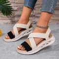 Comfortable women's platform wedge sandals with elastic colorblock criss-cross straps for summer - 36 / Casual Platform Sandals (Cross Sandals) / Black and White