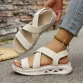Comfortable beige elastic strap platform sandals for women in Roman summer style - 36 / Casual Platform Sandals (Cross Sandals) / White