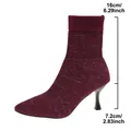Burgundy glitter knitted sock boots with 7.2cm stiletto heel and elegant pointed toe - 36 / Burgundy