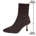 Dark brown glitter knitted sock boot with a 7.2cm stiletto heel and 16cm shaft height - 36 / Dark Brown