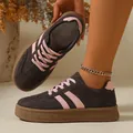 Retro grey suede German Army Trainers for women with pink stripes and gum sole - 36 / Gray