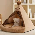 Cama carpa de felpa beige para mascotas con cálida caseta interior para mascotas - S / Con Esterilla / 38*38*43cm / Oso Marrón