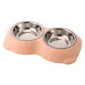 Double stainless steel pet bowl with anti-slip pink base for small cats and dogs - M / Stainless Steel Bowl / Pink