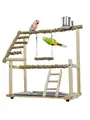 Wooden parrot play gym stand with swing, ladders, and feeding cup for bird training. - M080 Style (M080)