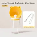 380ml yellow portable dog water bottle with cute bear ear bowl lid and carrying strap - S / Yellow