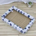 Summer pet cooling mat with vine woven center and cute cat pattern fabric border - M Medium (53*43cm) For Pets Under 5kg / Cooling Mat - Lucky Japanese Cat