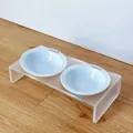 Verhoogde acryl kattenvoerbak standaard met twee lichtblauwe keramische schalen set - Hemelsblauw bakje met dubbele standaard