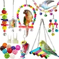 11-delige kleurrijke papegaaienspeelgoedset met houten schommels bellen ballen kooi - 19-delige set