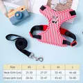 Adjustable red and white striped dog harness and leash set with cherry embroidery - XS / Rose Red Striped