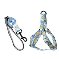 Conjunto de arnés y correa para perro con estampado de limones y patrón de olas azules - Juego de Arnés / 1.5cm*120cm / Azul Cielo Naranja