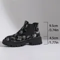 Stijlvolle zwarte Chelsea laarzen met vlinderprint en een dikke platform zool - 35 / Zwart Met Witte Print