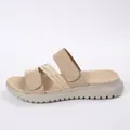 Comfortable beige women's slide sandals featuring adjustable hook-and-loop straps - 36 / Beige