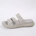 Sandalia de playa casual gris para mujer con correas de velcro ajustables y suela gruesa - Blanco