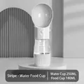 Draagbare 2-in-1 water- en voerdispenser fles voor huisdieren, wit gestreept - Gestreepte Water- en Voerbak Beker / 250ml Water / 180ml Voer / Grijs