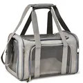 Grey portable breathable pet carrier with large mesh windows and adjustable shoulder straps - L / Gray