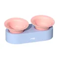Hochwertiges Doppel-Keramik-Napfset für Hunde und Katzen in Rosa und Blau, erhöht - Hellblau / Doppelschüssel Set