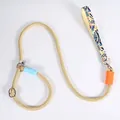 Detailed view of a beige nylon slip leash with a patterned floral handle and metal rings. - 1.2cm Diameter (1.5m Length) / Khaki