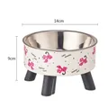 Verhoogde roestvrijstalen voerbak met roze kattenprint en 14 cm diameter. - [Roze Kattenprint] Roestvrijstalen Kom / Individuele OPP-zakverpakking