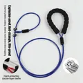 Close-up view of a heavy-duty blue steel wire P-chain dog leash with a soft foam handle - Foam Handle Slip Lead (Double Clasp) / 5mm*70cm / Blue