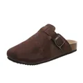 Klassische dunkelbraune Wildleder-Kork-Pantoletten mit verstellbarer Schnalle und Sohle - 35 / Kaffeebraun