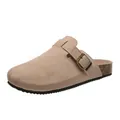 Beige Wildleder-Clogs mit Korksohle und verstellbarer Schnalle für modebewusste Damen - 35 / Khaki