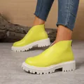 Neon yellow platform ankle boots featuring thick block heel and rear zipper closure for women - 35 / European Fashion Platform Style (6007) / Neon Yellow