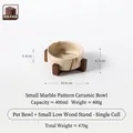 Bol en céramique motif marbre pour animaux avec petit support en bois d'acacia - Petit Bol d'Eau Marbre + Support Simple