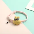 Cute pink pet collar with knitted yellow bunny head decoration and bell - Apricot Rabbit