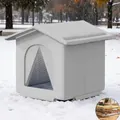 Caseta para gatos de exterior impermeable gris con una alfombra suave para dormir - Modelo de Exterior Engrosado con Alfombrilla Cálida / S (31*30*34cm)