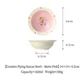 Ciotola in ceramica per animali a forma di UFO rosa opaco, capacità 160 ml per gatti - Ciotola UFO Ragazza Pois / Rosa